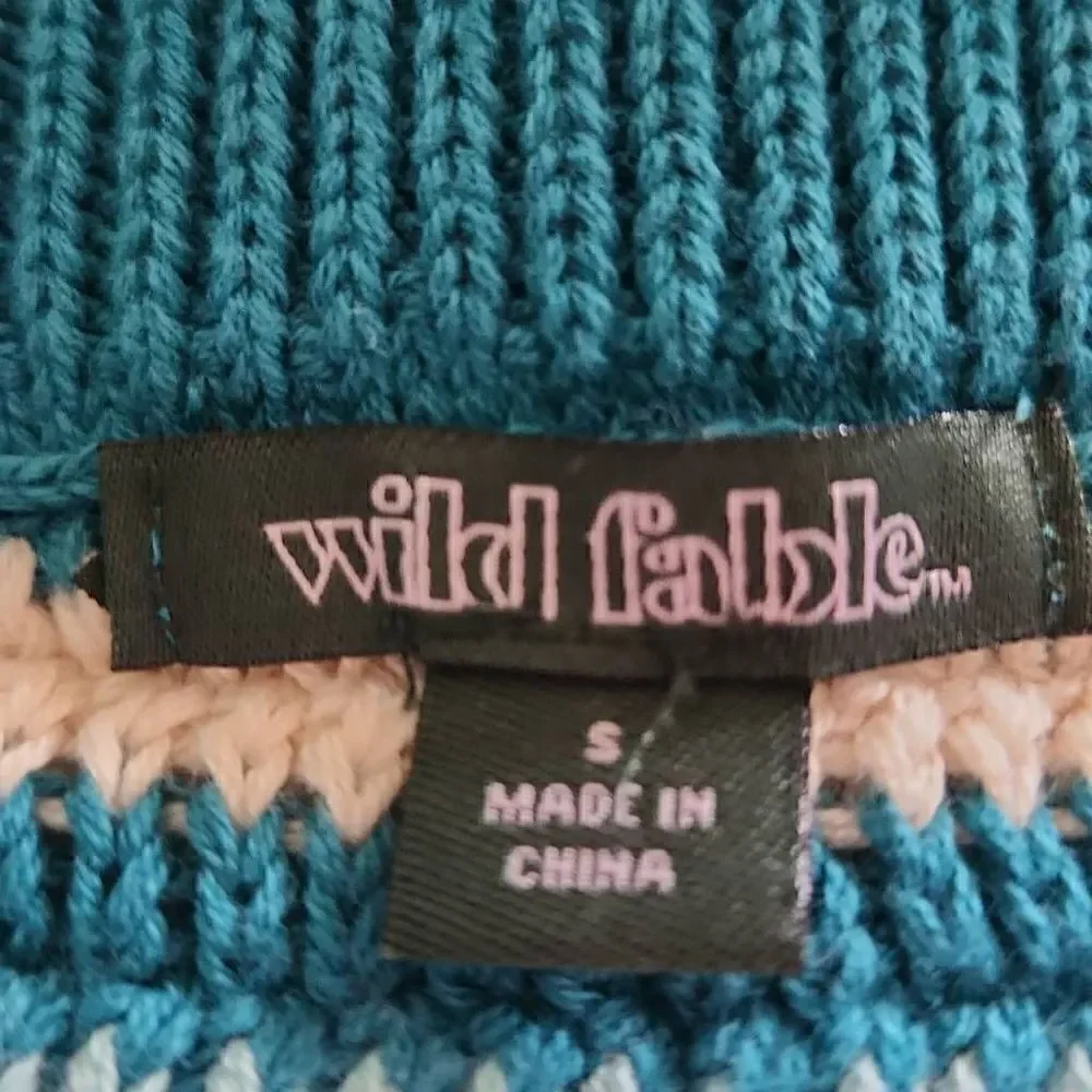 Wild Fable Ladies Size S/M Blue White Knit Crop Top & Skirt Set